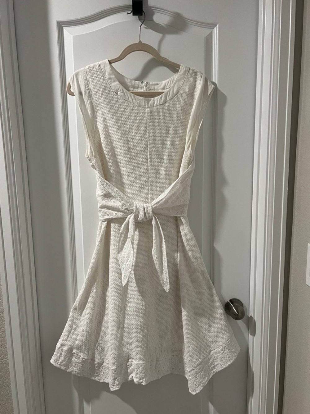 CAbi white Eyelet Tie-Waist Midi Dress